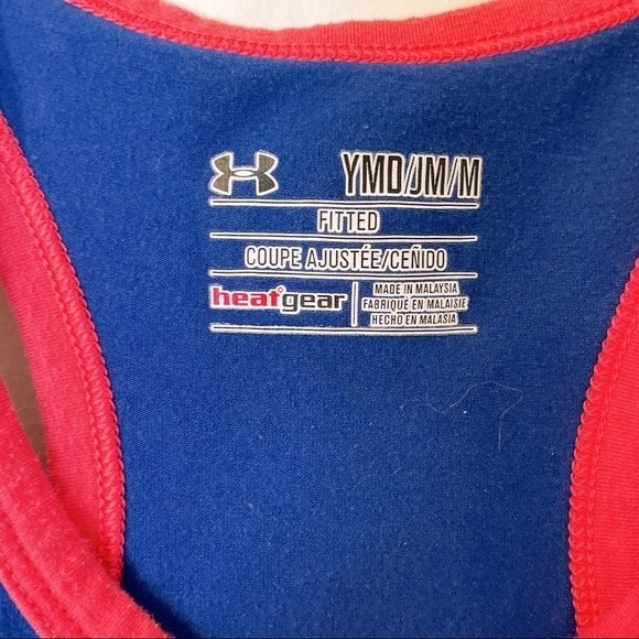 Under Armour UA Blue and Red Trim Fitted HeatGear Tank Top - Picture 3 of 3